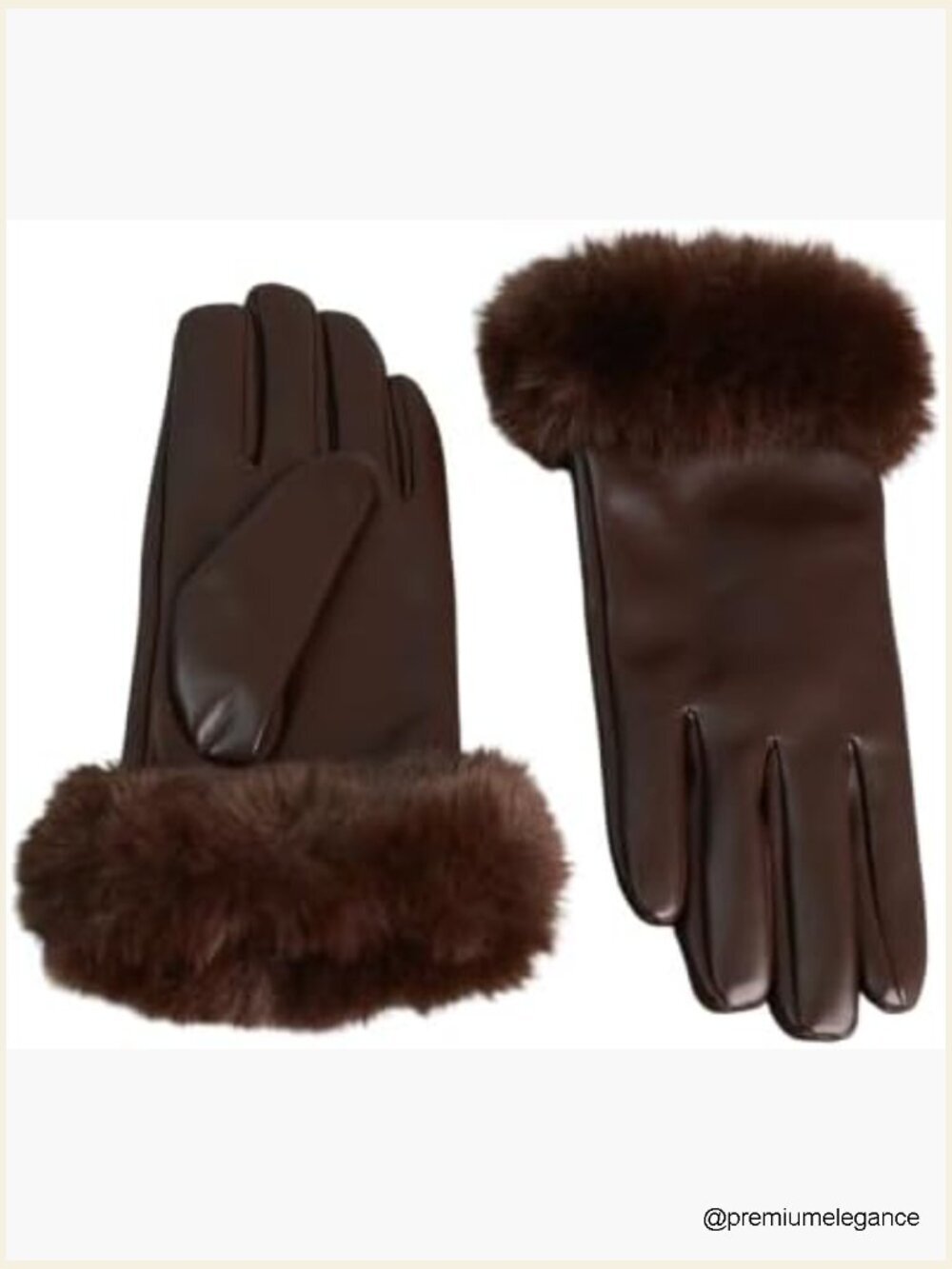 Faux Fur Trim Vegan Leather Gloves with Ribbed Knit Cuff
